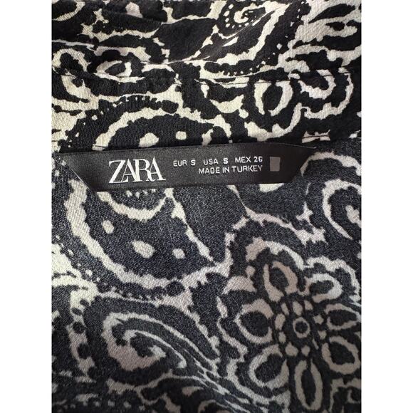 Zara | Black and White Print Short Sleeve Belted Button Down Dress | Size S - Picture 12 of 14